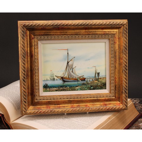 125 - An English porcelain rectangular plaque, possibly Lynton, painted by Stefan Nowacki, signed, with mo... 