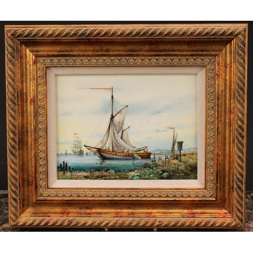 125 - An English porcelain rectangular plaque, possibly Lynton, painted by Stefan Nowacki, signed, with mo... 