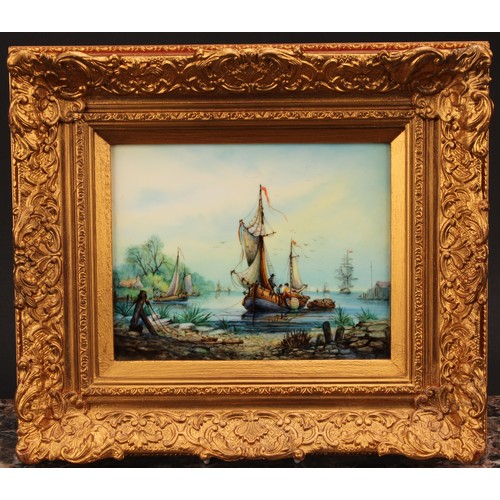 126 - An English porcelain rectangular plaque, possibly Lynton, painted by Stefan Nowacki, signed, with sa... 