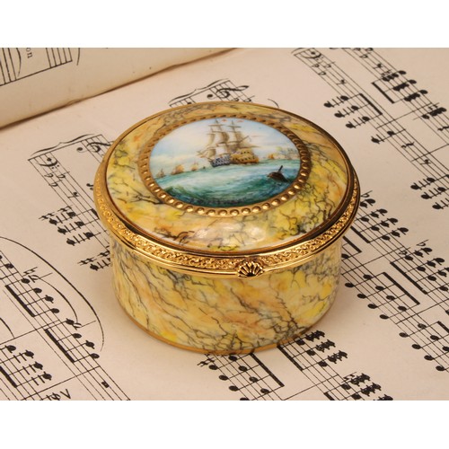 122 - A Lynton porcelain circular table box, painted by Stefan Nowacki, signed, with a galleon and other s... 