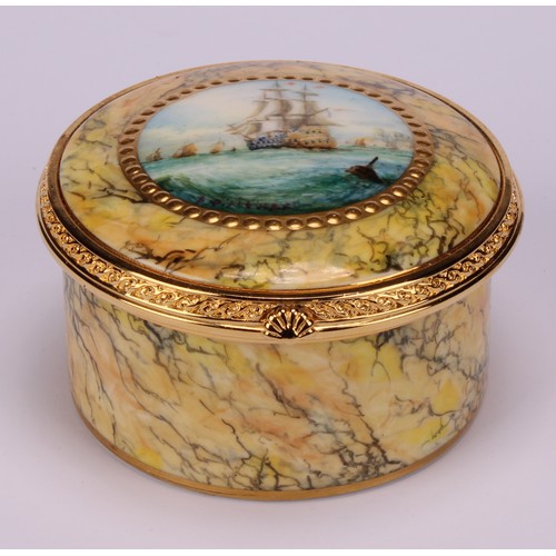 122 - A Lynton porcelain circular table box, painted by Stefan Nowacki, signed, with a galleon and other s... 