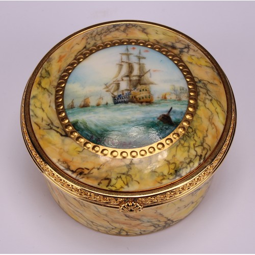 122 - A Lynton porcelain circular table box, painted by Stefan Nowacki, signed, with a galleon and other s... 