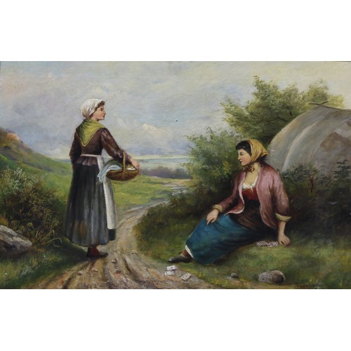 475 - J. Shackleton (19th century)
The Fortune Teller
signed and dated 1898, oil on canvas, 49cm x 74.5cm