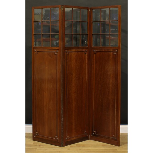 1913 - An early 20th century mahogany three-fold room screen, in the French Directoire taste, 178cm high, e... 