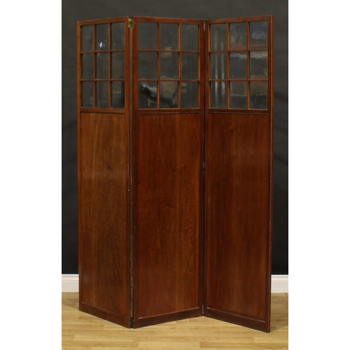 1913 - An early 20th century mahogany three-fold room screen, in the French Directoire taste, 178cm high, e... 