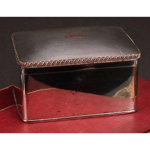 547 - A George IV Old Sheffield rounded rectangular tea caddy, hinged cover with gadrooned border, 16cm wi... 