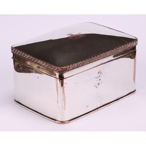 547 - A George IV Old Sheffield rounded rectangular tea caddy, hinged cover with gadrooned border, 16cm wi... 