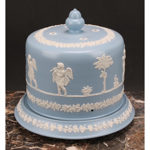 27 - A late Victorian Staffordshire Jasperware cheese dome, probably James Dudson, sprigged in white afte... 