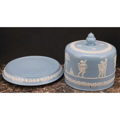 27 - A late Victorian Staffordshire Jasperware cheese dome, probably James Dudson, sprigged in white afte... 