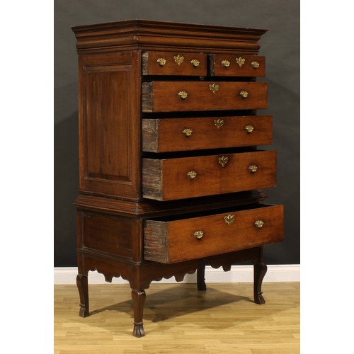 1189 - A George III oak chest on stand, moulded cornice with convex moulded capital drawer above two short ... 