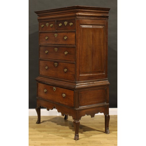 1189 - A George III oak chest on stand, moulded cornice with convex moulded capital drawer above two short ... 