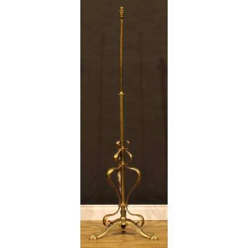 1462 - Interior Design - an early 20th century brass telescopic floor lamp, cast and worked in the Art Nouv... 