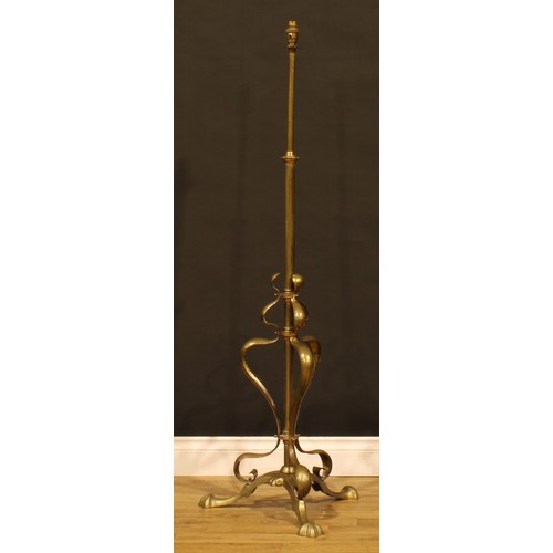 1462 - Interior Design - an early 20th century brass telescopic floor lamp, cast and worked in the Art Nouv... 