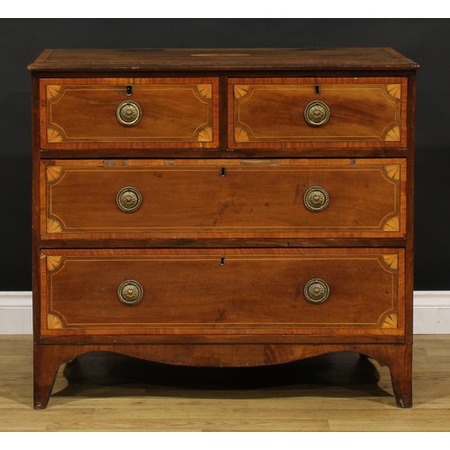 1492 - A 19th century Sheraton design satinwood crossbanded mahogany chest, rectangular top with moulded ed... 