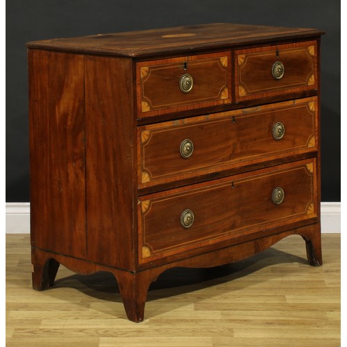 1492 - A 19th century Sheraton design satinwood crossbanded mahogany chest, rectangular top with moulded ed... 