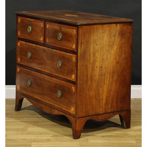 1492 - A 19th century Sheraton design satinwood crossbanded mahogany chest, rectangular top with moulded ed... 