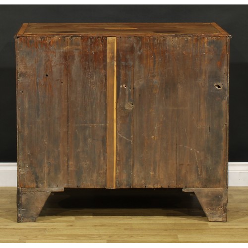 1492 - A 19th century Sheraton design satinwood crossbanded mahogany chest, rectangular top with moulded ed... 