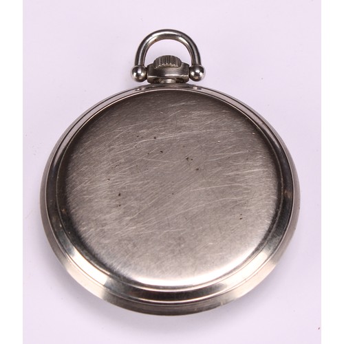 924 - An Omega Art Deco stainless steel pocket watch, 4cm matt silvered dial with black chapter rings, Ara... 