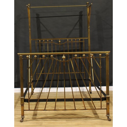 1339 - A late Victorian brass architectural half-tester bed, 232cm high, 219cm long, 157cm wide, the intern... 