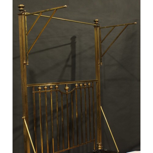 1339 - A late Victorian brass architectural half-tester bed, 232cm high, 219cm long, 157cm wide, the intern... 