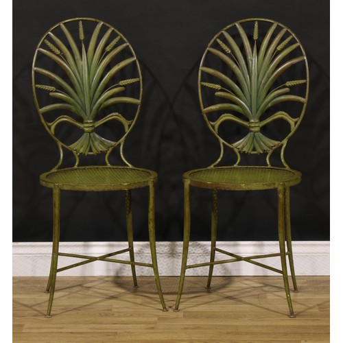 1311 - 20th Century Design - a pair of Italian Hollywood Regency design iron side chairs, probably S. Salva... 