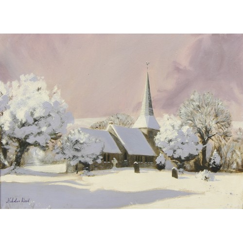 504 - Nicholas Wood
Church in Winter
signed, oil on canvas, 45cm x 60cm

Lot 358, Christies South Kensingt... 