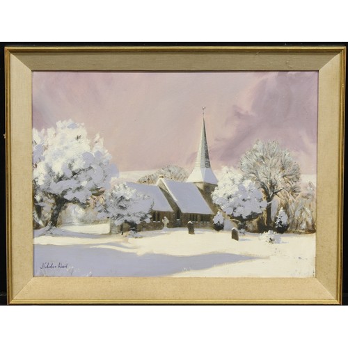 504 - Nicholas Wood
Church in Winter
signed, oil on canvas, 45cm x 60cm

Lot 358, Christies South Kensingt... 