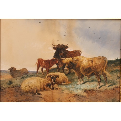 423 - Frederick E Valter (1860-1930)
Cattle and Sheep,
signed, watercolour, 30cm x 43cm