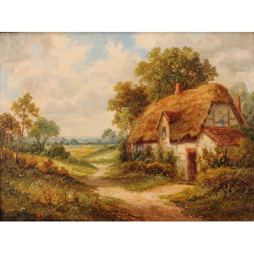 302 - Stanley Clark (1888-1942) 
Thatched Cottage on a Country Lane 
signed, oil on canvas, 29cm x 39cm