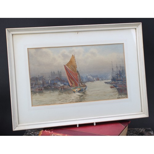 456 - Hubert James Medlycott (1841-1920)
Busy Thames and the Tower of London
signed, dated 1903, watercolo... 