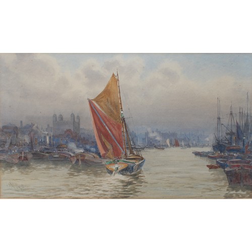 456 - Hubert James Medlycott (1841-1920)
Busy Thames and the Tower of London
signed, dated 1903, watercolo... 