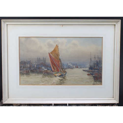 456 - Hubert James Medlycott (1841-1920)
Busy Thames and the Tower of London
signed, dated 1903, watercolo... 