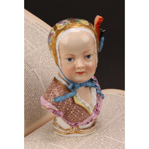 138 - A Meissen porcelain bust of Prince Louis Charles de Bourbon, as a child, wearing a feather plumed bo... 