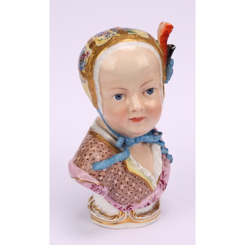 138 - A Meissen porcelain bust of Prince Louis Charles de Bourbon, as a child, wearing a feather plumed bo... 