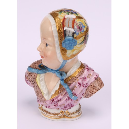 138 - A Meissen porcelain bust of Prince Louis Charles de Bourbon, as a child, wearing a feather plumed bo... 