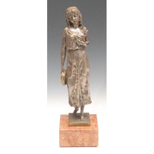 1902 - After Charles Veeck (1850-1904), Mignon, silvered cast bronze figure of a singing girl, holding a ta... 