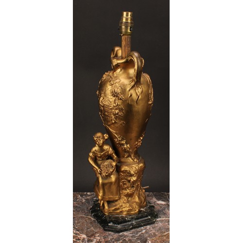 1295 - A pair of French gilt spelter figural table lamps, Allegory of Harvest, after Francois Moreau, model... 