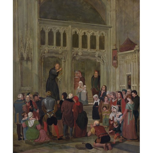 367 - Continental School (19th century)
Martin Luther Preaching at Wittenberg,
oil on panel, 91cm x 75cm