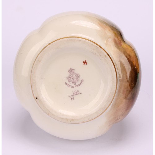 68 - A Royal Worcester lobed ovoid vase, painted by Jas. Stinton, signed, with a brace of pheasants, 7.5c... 