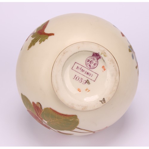 66 - A Royal Worcester globular pot pourri vase and cap cover, painted with flowers on an ivory ground, p... 