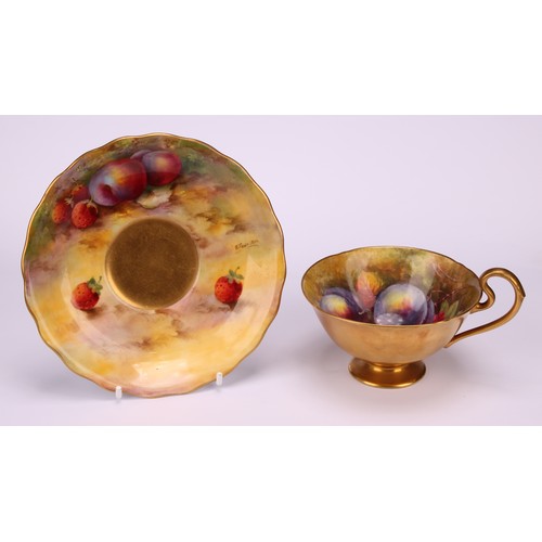 64 - A Royal Worcester cup and saucer, matched, the cup painted by W.H. Austin, the saucer by E. Townsend... 