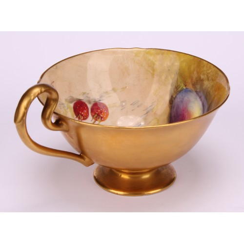 64 - A Royal Worcester cup and saucer, matched, the cup painted by W.H. Austin, the saucer by E. Townsend... 