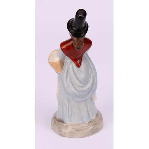 61 - A Royal Worcester candle snuffer, Japanese Geisha, painted in polychrome, wearing in a light blue ki... 