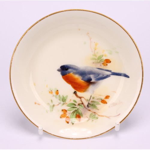 63 - A Royal Worcester coffee can and saucer, painted by P. Platts, signed, with Ptarmigan and Golden Plo... 