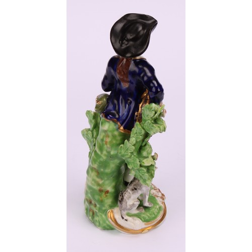 110 - A pair of Derby figures, The Garland Shepherds, he wearing a broad brimmed black hat, blue jacket, o... 