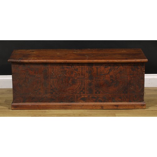 1539 - A North Italian cedar chest, hinged top, the inverted front incise-carved in the 16th century Veneti... 