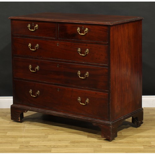 1393 - A 19th century mahogany chest, of two short and three long graduated drawers, skirted base, bracket ... 