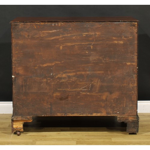 1393 - A 19th century mahogany chest, of two short and three long graduated drawers, skirted base, bracket ... 