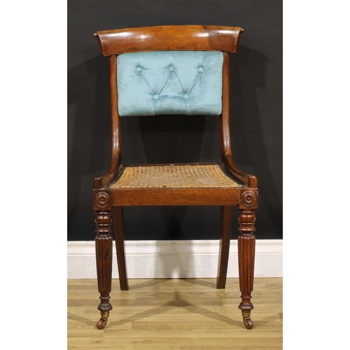 1270 - A set of six William IV rosewood dining chairs, each with stuffed-over deep button back, drop-in ove... 