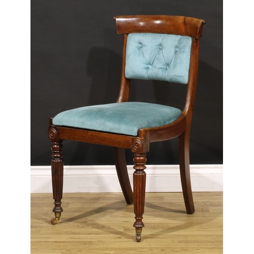 1270 - A set of six William IV rosewood dining chairs, each with stuffed-over deep button back, drop-in ove... 